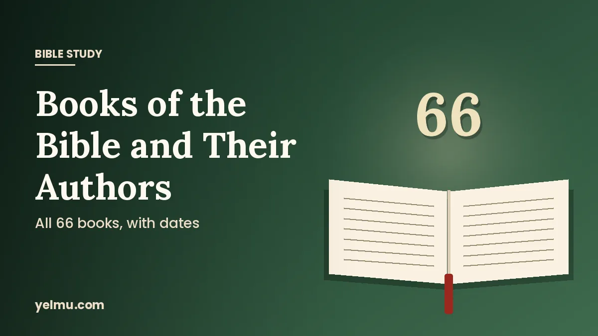Illustration of an open Bible with the number 66 for a list of the books of the Bible and their authors