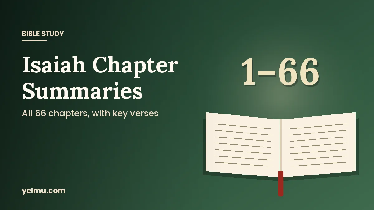 Illustration of an open Bible with the label 1–66 for chapter-by-chapter summaries of Isaiah