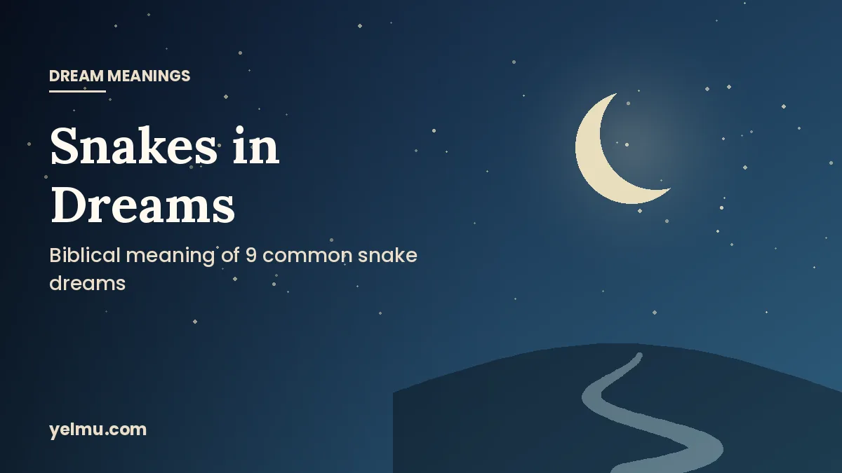 Illustration of a crescent moon and stars over a winding path for an article on snakes in dreams