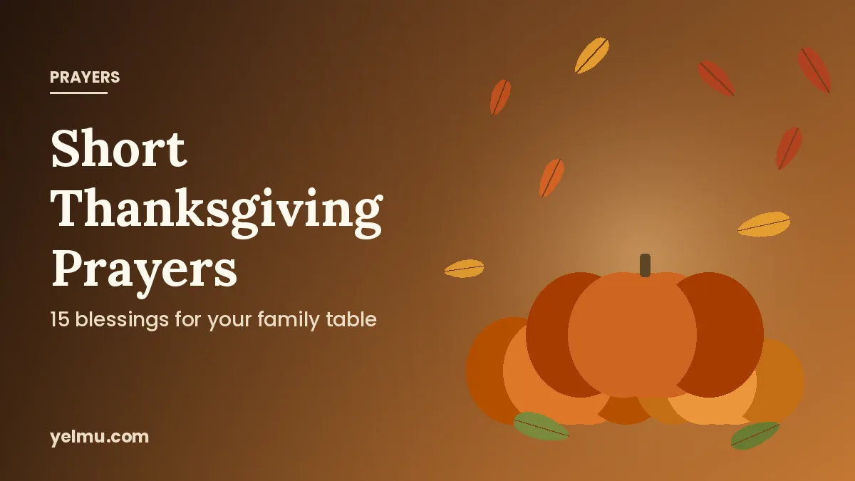 Illustration of autumn leaves and a warm table glow for short Thanksgiving prayers for family dinner