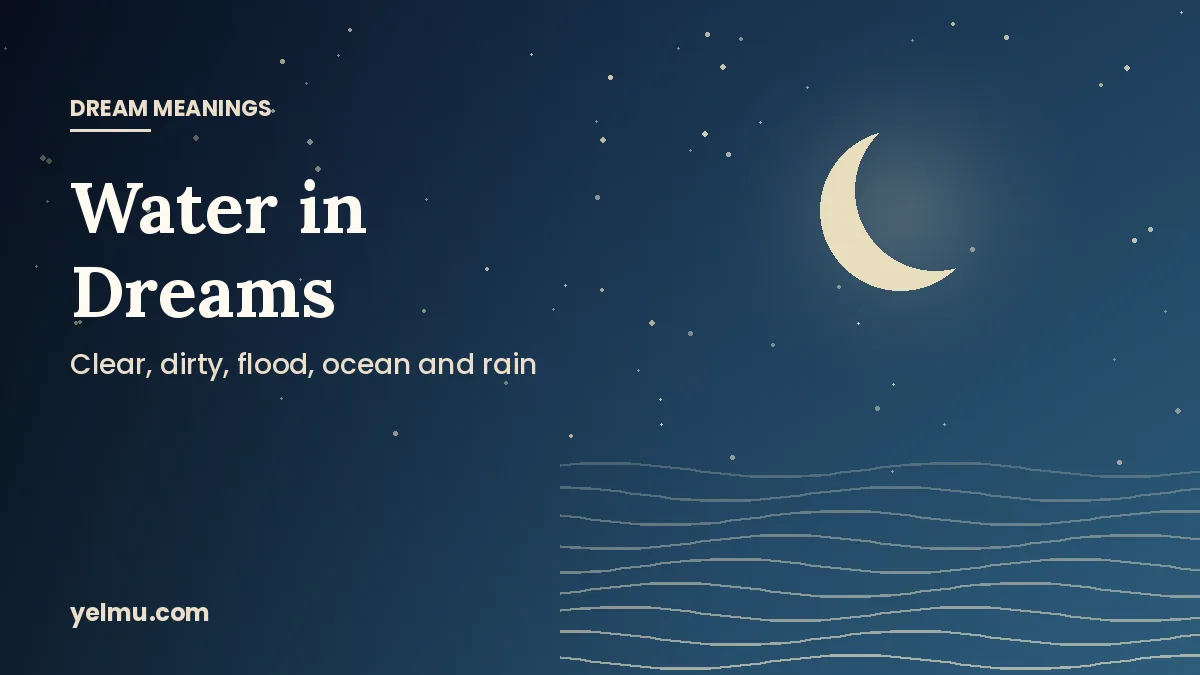 Illustration of calm blue water under a crescent moon for an article on water in dreams